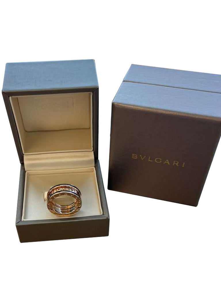 Bulgari B.zero1 Rock Two-Band Studded Spiral Black Ceramic Ring 18K Rose Gold