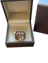 Bulgari B.zero1 Rock Two-Band Studded Spiral Black Ceramic Ring 18K Rose Gold