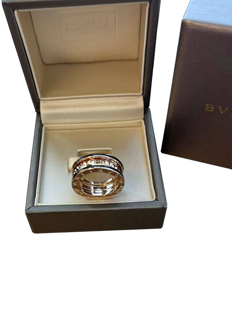 Bulgari B.zero1 Rock Two-Band Studded Spiral Black Ceramic Ring 18K Rose Gold
