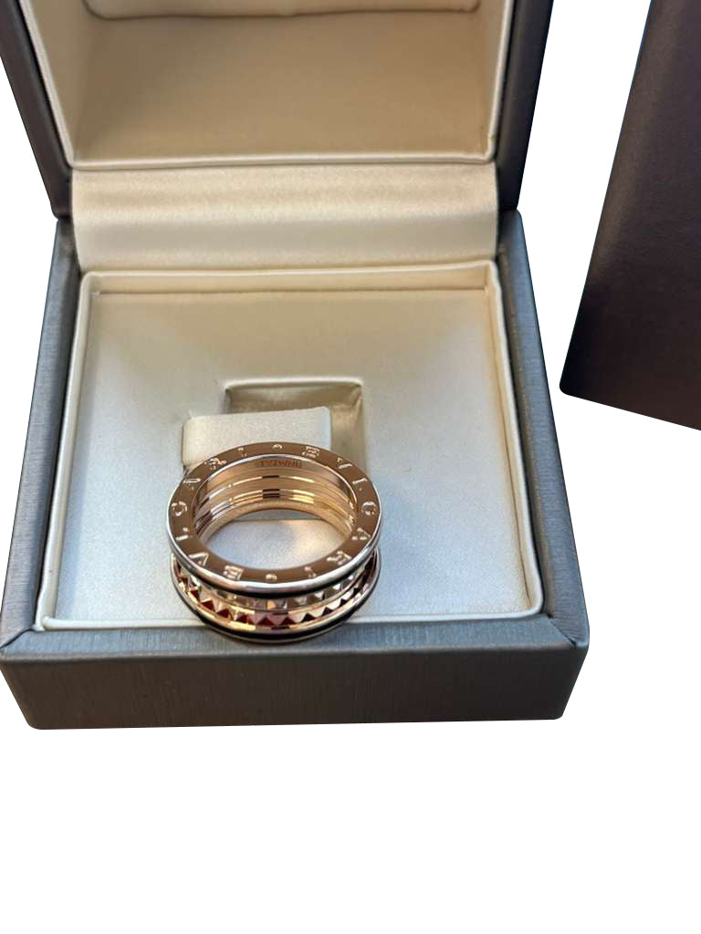Bulgari B.zero1 Rock Two-Band Studded Spiral Black Ceramic Ring 18K Rose Gold