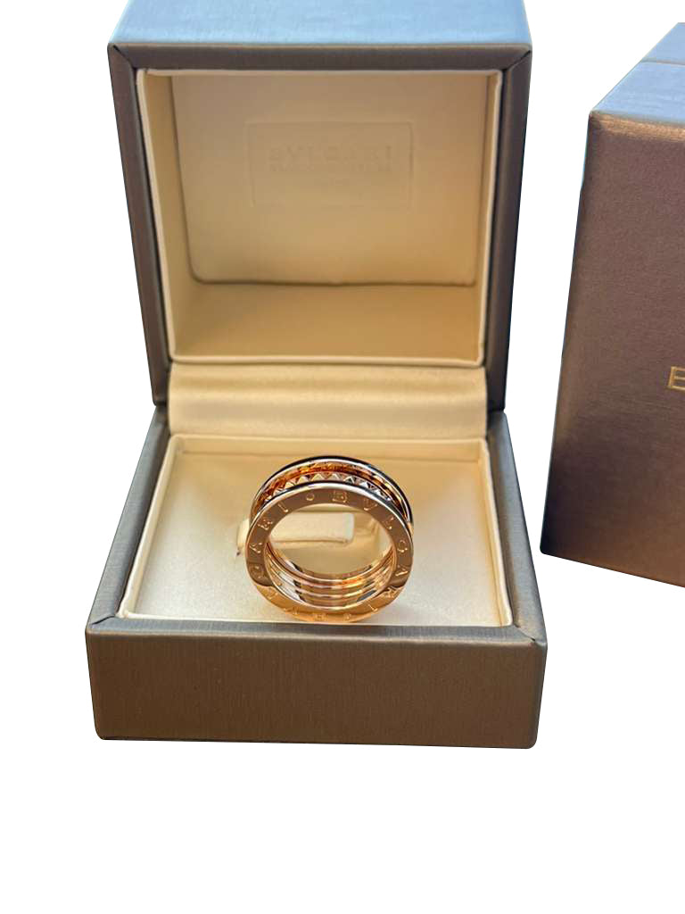 Bulgari B.zero1 Rock Two-Band Studded Spiral Black Ceramic Ring 18K Rose Gold