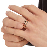 Bulgari B.zero1 Rock Two-Band Studded Spiral Black Ceramic Ring 18K Rose Gold