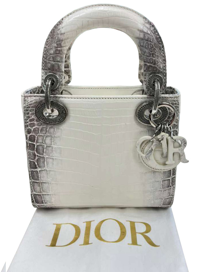 Christian Dior Lady Dior Bag Niloticus Crocodile Himalaya White
