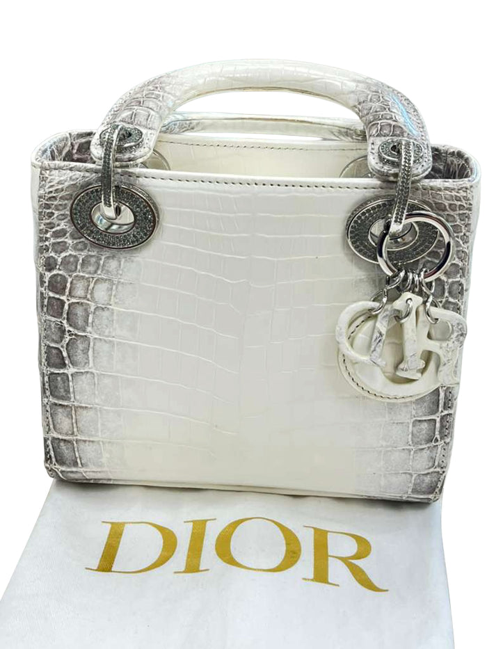 Christian Dior Lady Dior Bag Niloticus Crocodile Himalaya White