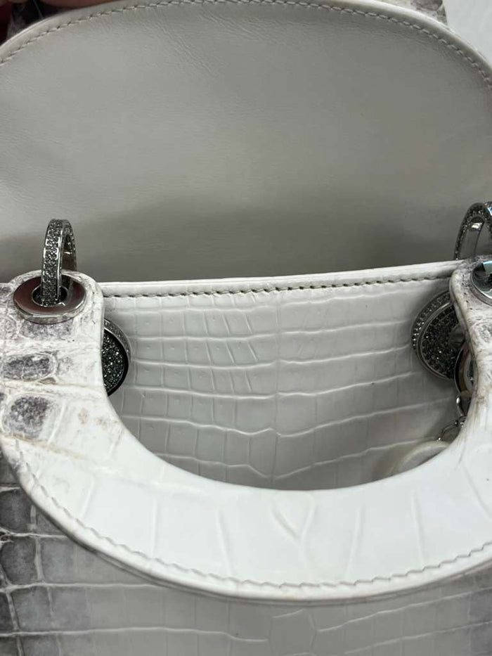 Christian Dior Lady Dior Bag Niloticus Crocodile Himalaya White