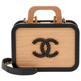 Chanel Vanity Case Chip-On Wood Leather Box with Chain Strap AS2927