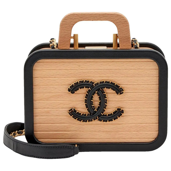Chanel Vanity Case Chip-On Wood Leather Box with Chain Strap