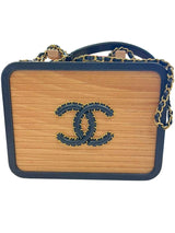 Chanel Vanity Case Chip-On Wood Leather Box with Chain Strap AS2927