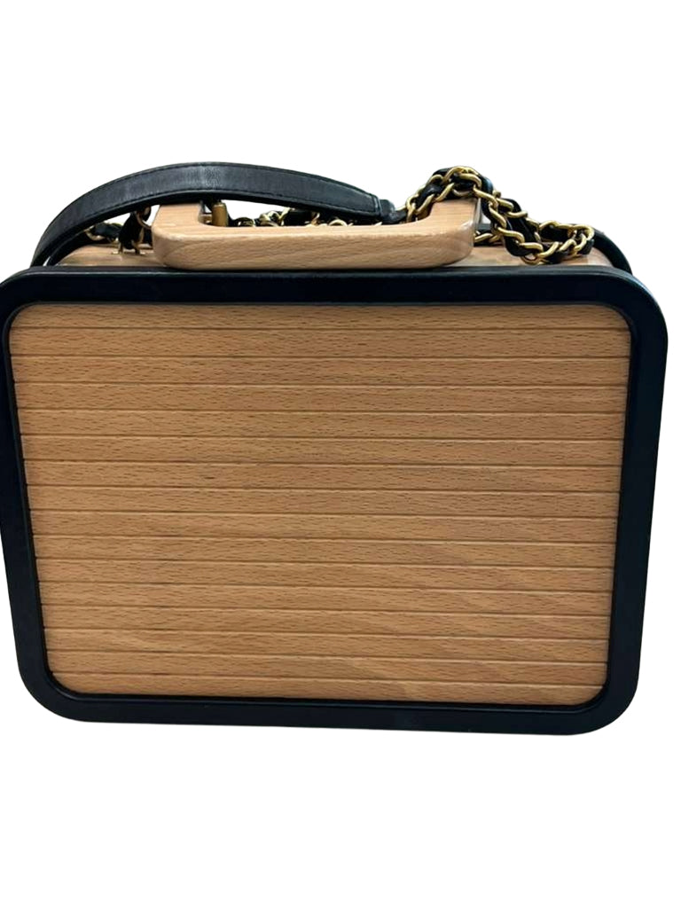 Chanel Vanity Case Chip-On Wood Leather Box with Chain Strap AS2927