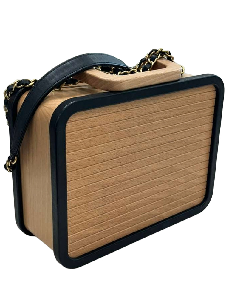 Chanel Vanity Case Chip-On Wood Leather Box with Chain Strap AS2927