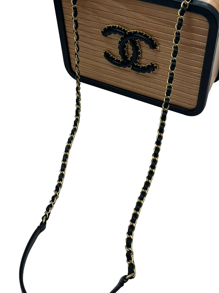 Chanel Vanity Case Chip-On Wood Leather Box with Chain Strap AS2927
