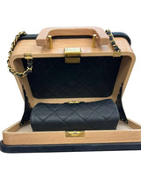 Chanel Vanity Case Chip-On Wood Leather Box with Chain Strap AS2927