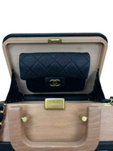 Chanel Vanity Case Chip-On Wood Leather Box with Chain Strap AS2927