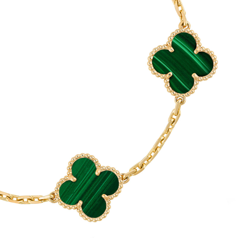 Van Cleef & Arpels Vintage Alhambra Bracelet Malachite 5 Motifs 18K Yellow Gold