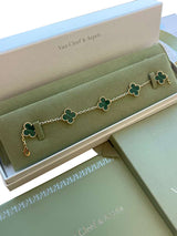 Van Cleef & Arpels Vintage Alhambra Bracelet Malachite 5 Motifs 18K Yellow Gold