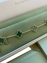 Van Cleef & Arpels Vintage Alhambra Bracelet Malachite 5 Motifs 18K Yellow Gold