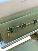 Van Cleef & Arpels Vintage Alhambra Bracelet Malachite 5 Motifs 18K Yellow Gold