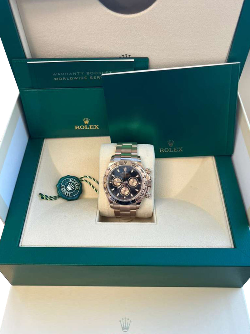 Rolex Daytona Chronograph 40mm Black Dial 18K Rose Gold Mens Watch 116505
