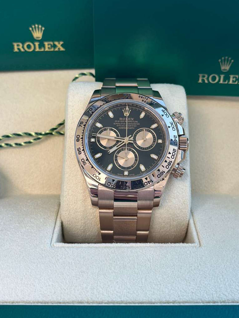 Rolex Daytona Chronograph 40mm Black Dial 18K Rose Gold Mens Watch 116505
