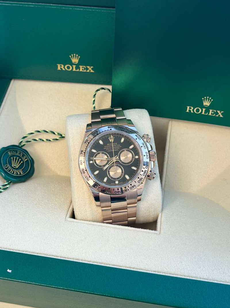 Rolex Daytona Chronograph 40mm Black Dial 18K Rose Gold Mens Watch 116505