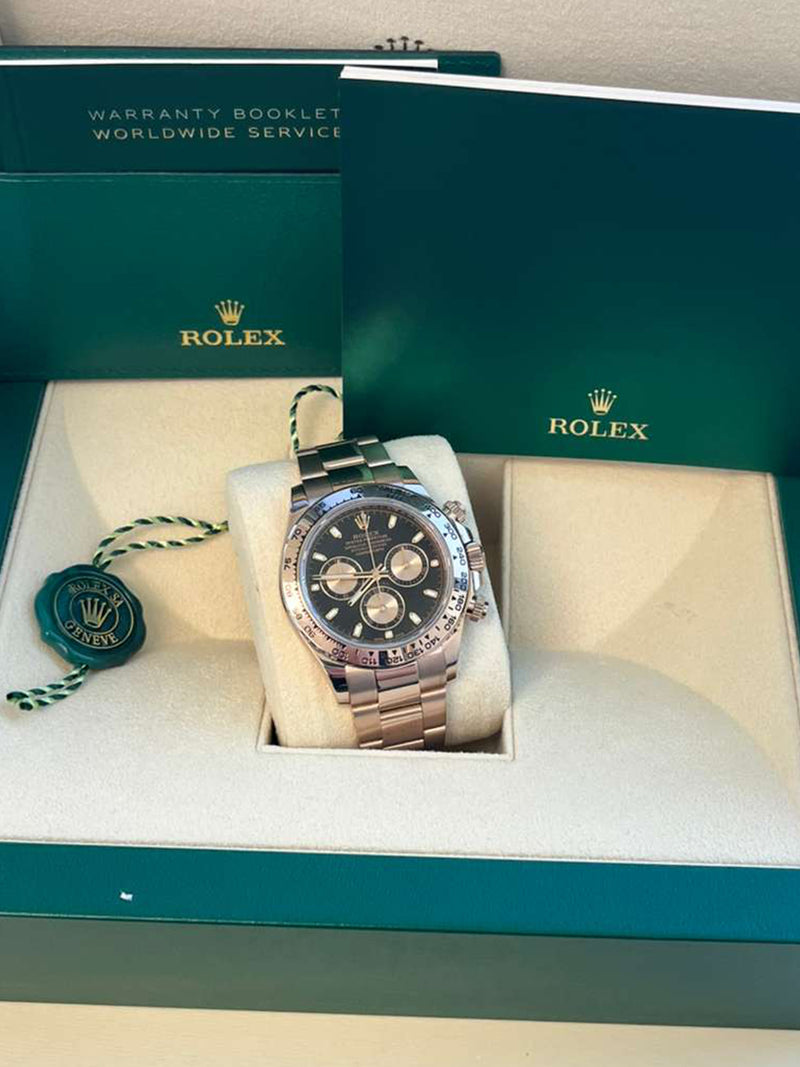 Rolex Daytona Chronograph 40mm Black Dial 18K Rose Gold Mens Watch 116505
