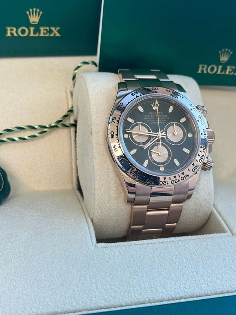 Rolex Daytona Chronograph 40mm Black Dial 18K Rose Gold Mens Watch 116505