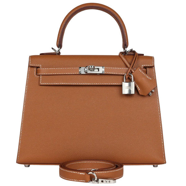 Hermes Kelly Sellier 25 Gold Epsom Leather With Palladium Hardware Handbag