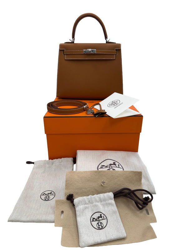 Hermes Kelly Sellier 25 Gold Epsom Leather With Palladium Hardware Handbag