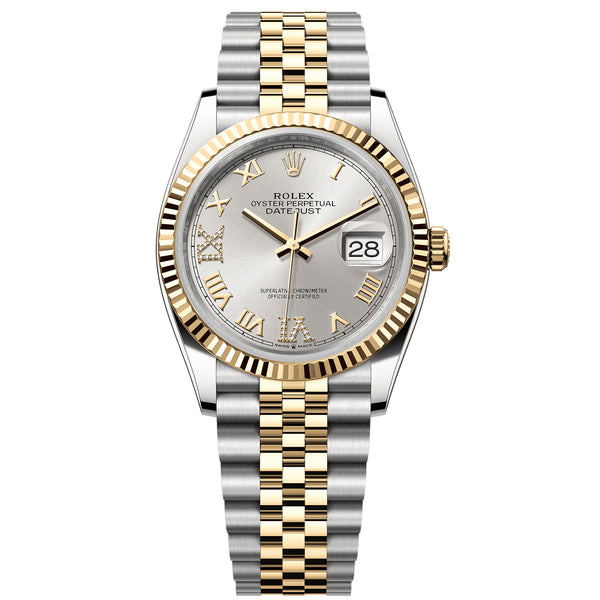 Rolex Datejust 36 Silver Roman 6-9 Diamond Dial Gold Steel Jubilee Watch 126233