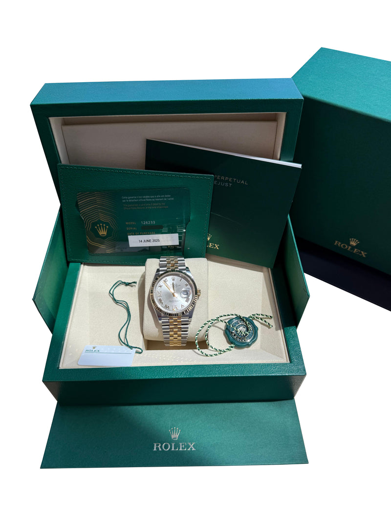 Rolex Datejust 36 Silver Roman 6-9 Diamond Dial Gold Steel Jubilee Watch 126233