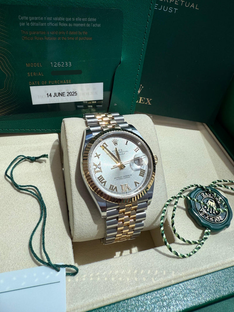 Rolex Datejust 36 Silver Roman 6-9 Diamond Dial Gold Steel Jubilee Watch 126233