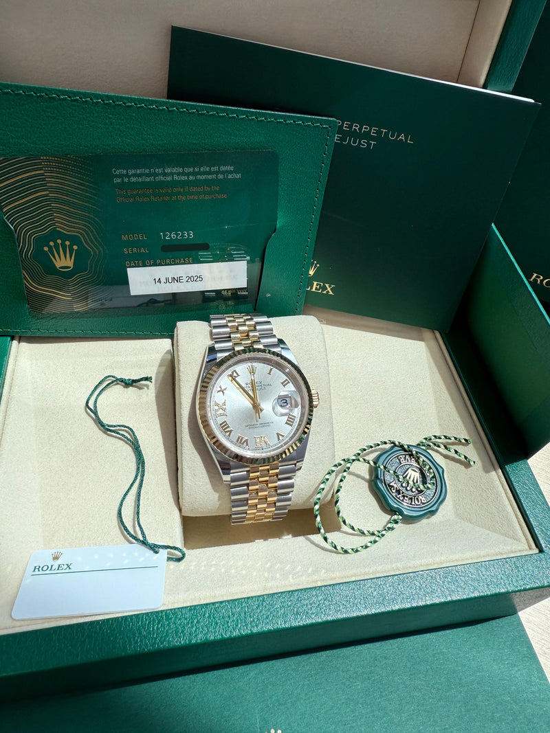 Rolex Datejust 36 Silver Roman 6-9 Diamond Dial Gold Steel Jubilee Watch 126233