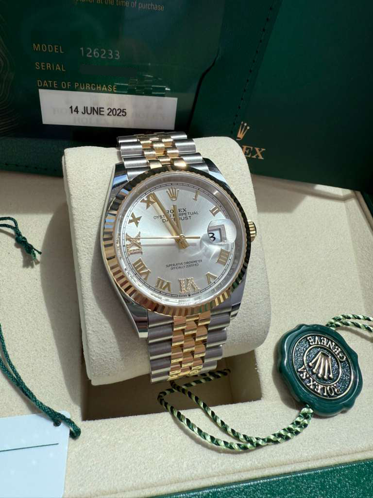 Rolex Datejust 36 Silver Roman 6-9 Diamond Dial Gold Steel Jubilee Watch 126233
