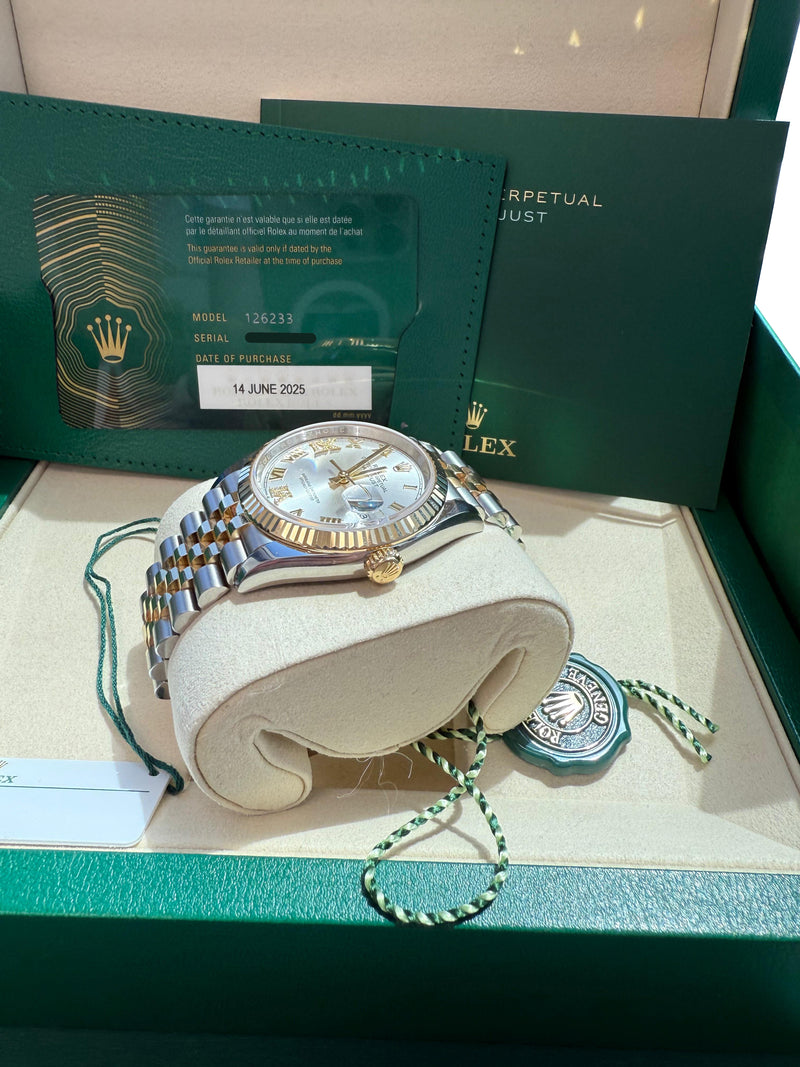 Rolex Datejust 36 Silver Roman 6-9 Diamond Dial Gold Steel Jubilee Watch 126233