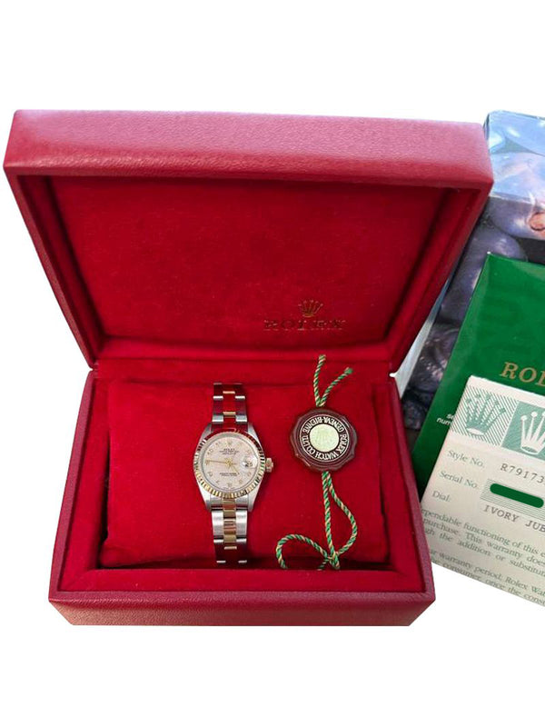 Rolex Lady-Datejust Steel Yellow Gold Ivory Anniversary Dial Oyster Watch 79173