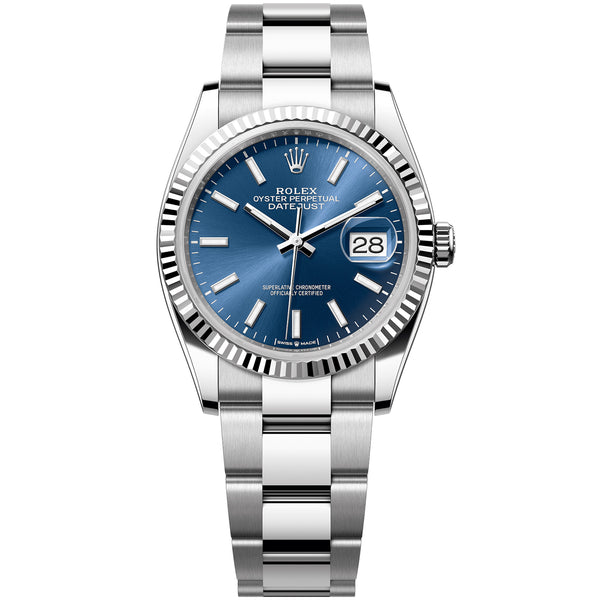 Rolex Datejust 36mm Blue Index Dial White Gold OysterSteel Bracelet Watch 126234