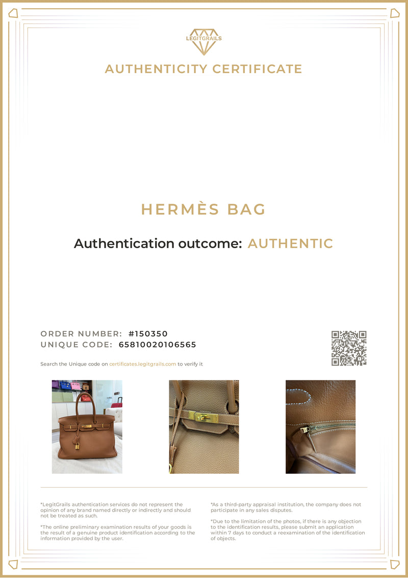 Hermes Birkin 35 Gold Togo Leather With Gold Hardware Handbag