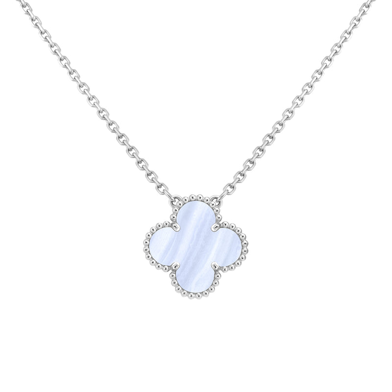 Van Cleef & Arpels Alhambra Chalcedony Pendant Necklace in 18k White Gold