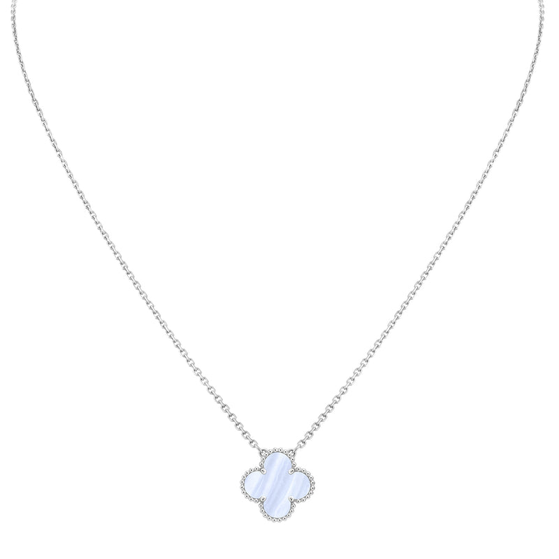 Van Cleef & Arpels Alhambra Chalcedony Pendant Necklace in 18k White Gold