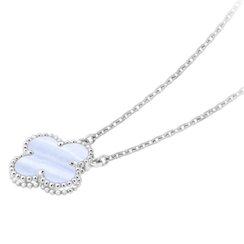Van Cleef & Arpels Alhambra Chalcedony Pendant Necklace in 18k White Gold