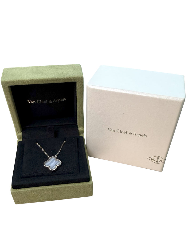Van Cleef & Arpels Alhambra Chalcedony Pendant Necklace in 18k White Gold