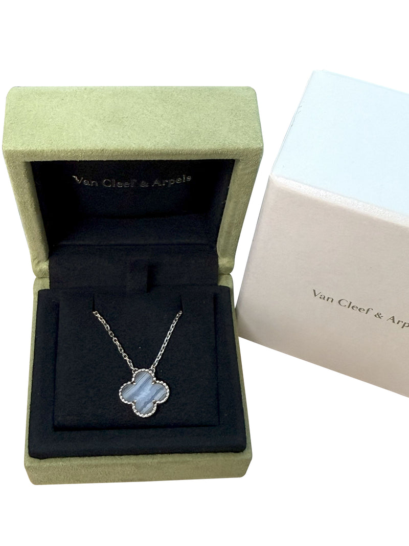 Van Cleef & Arpels Alhambra Chalcedony Pendant Necklace in 18k White Gold