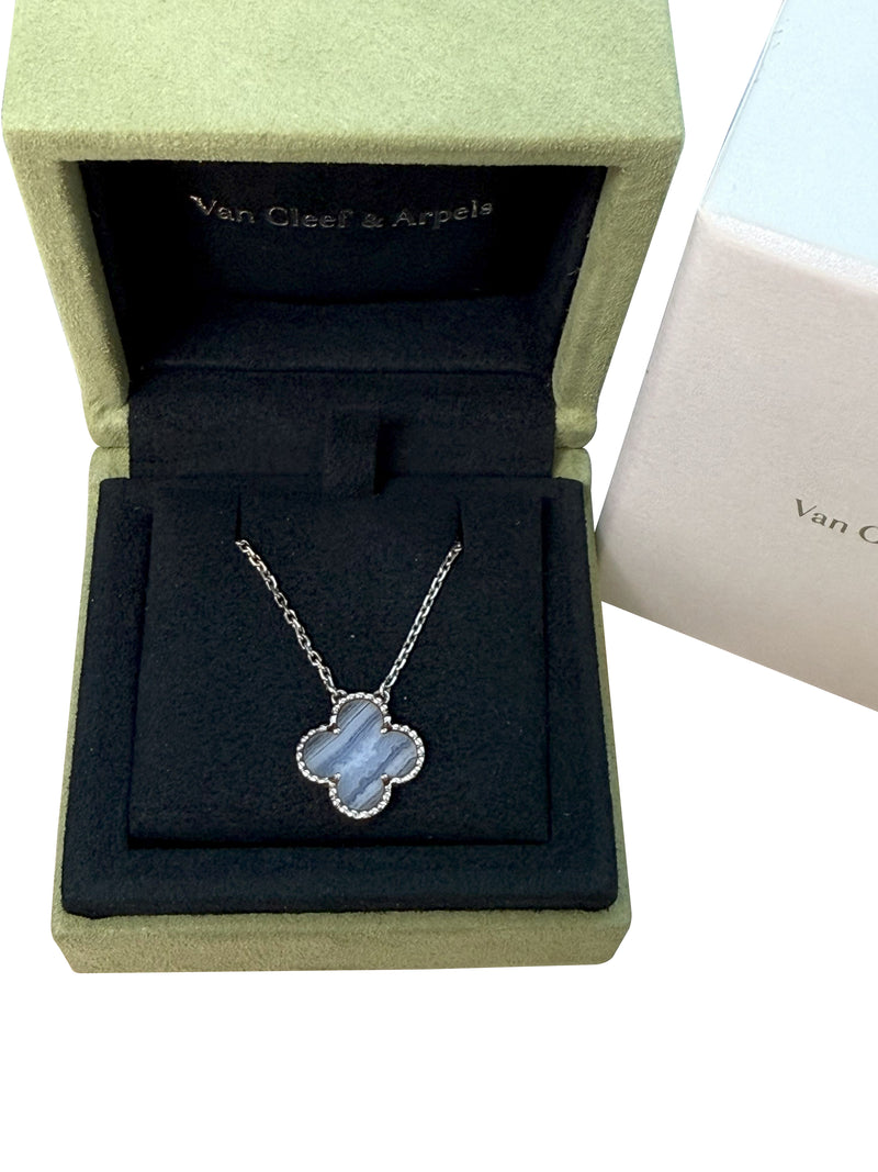 Van Cleef & Arpels Alhambra Chalcedony Pendant Necklace in 18k White Gold