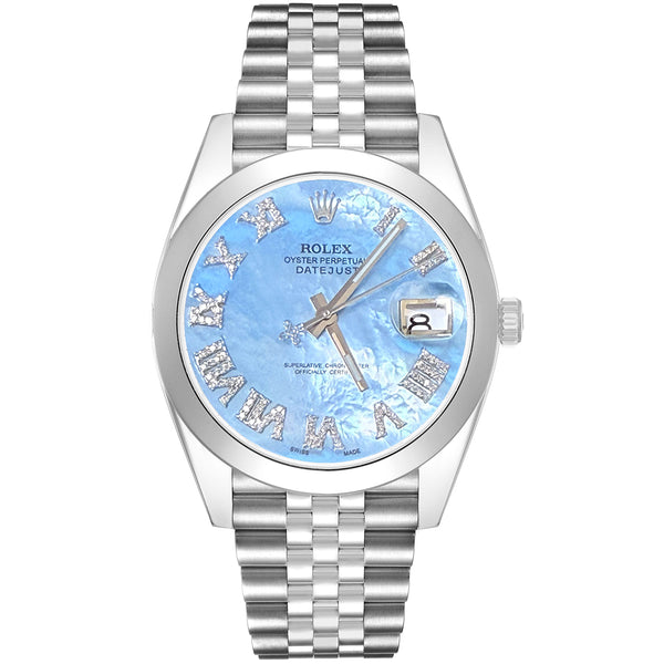 Rolex Datejust 41mm MOP Roman Diamond Dial Smooth Bezel Steel Mens Watch 126300
