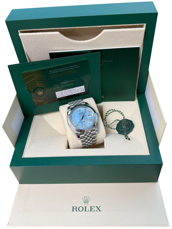 Rolex Datejust 41mm MOP Roman Diamond Dial Smooth Bezel Steel Mens Watch 126300