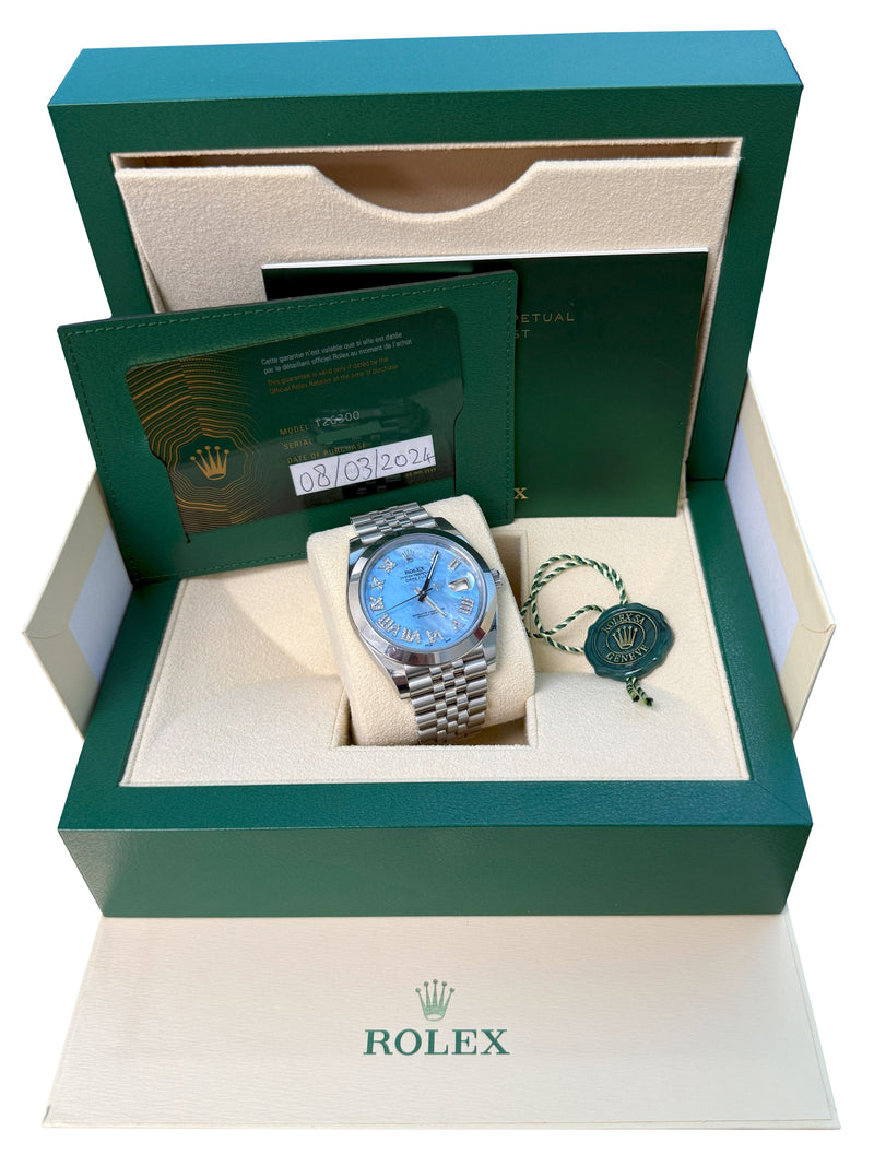Rolex Datejust 41mm MOP Roman Diamond Dial Smooth Bezel Steel Mens Watch 126300