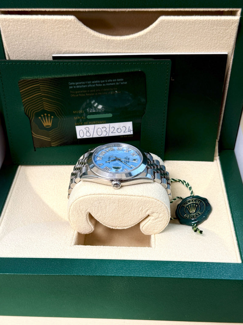 Rolex Datejust 41mm MOP Roman Diamond Dial Smooth Bezel Steel Mens Watch 126300