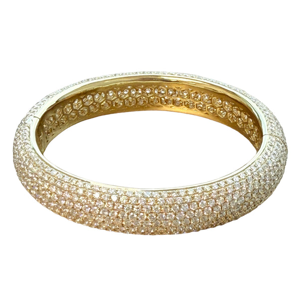 24.34ct Full Pavé Diamond Flawless Bangle 18K Yellow Gold VVS Clarity E–F Color