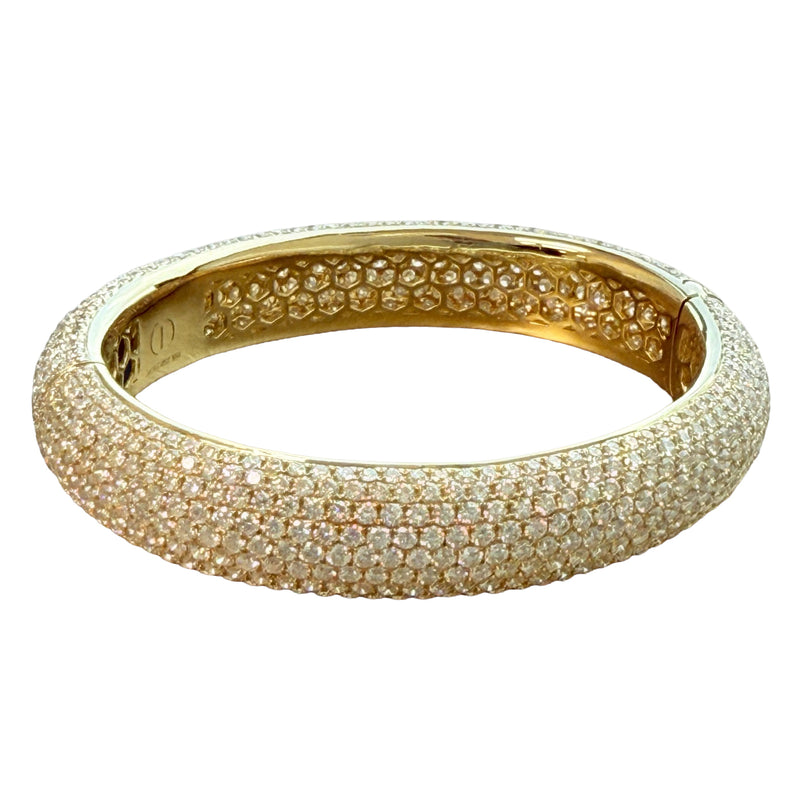 24.34ct Full Pavé Diamond Flawless Bangle 18K Yellow Gold VVS Clarity E–F Color