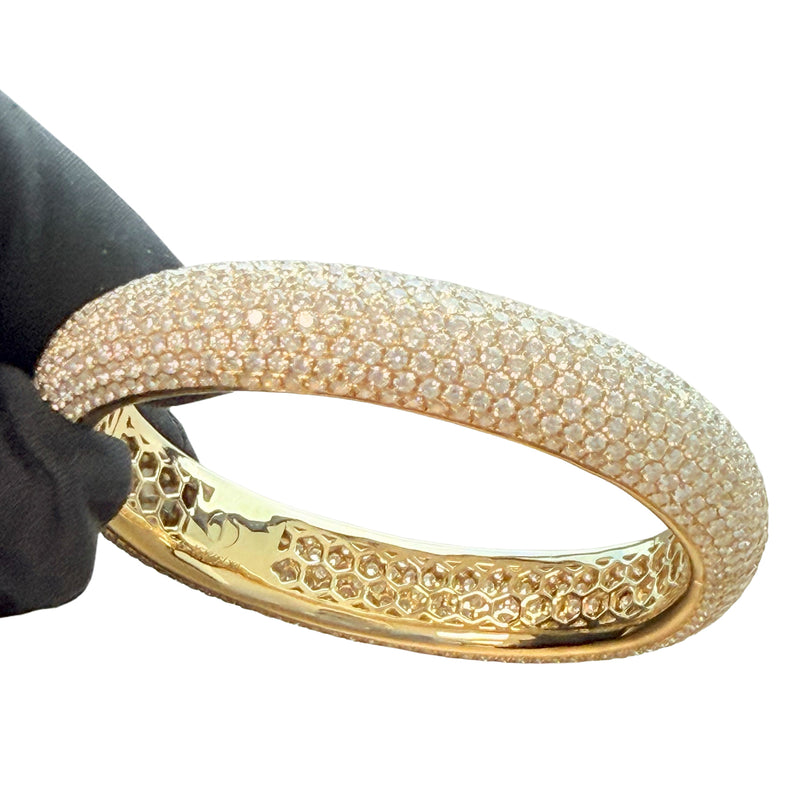24.34ct Full Pavé Diamond Flawless Bangle 18K Yellow Gold VVS Clarity E–F Color